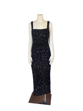 MissOrd Black Sequin Bodycon Dress Thick Spaghetti Strap SIZE L